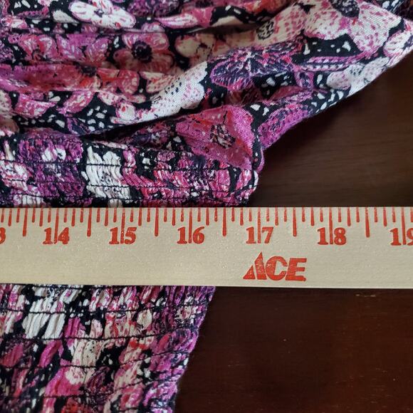 Vtg Angie Smocked Floral Crochet Balloon Sleeve Peplum Top Size XL Whimsygoth - Picture 10 of 11